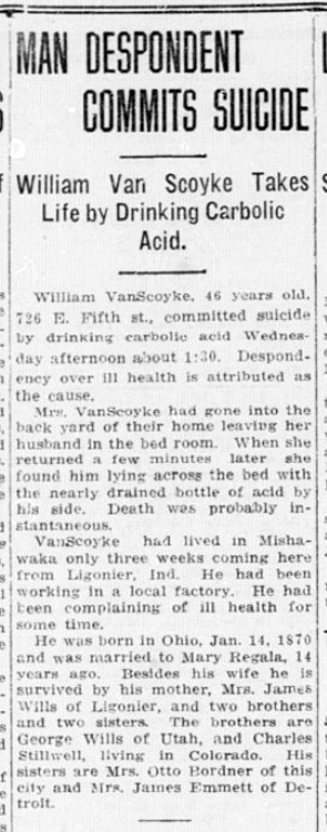 1916 Jun 1 VANSCOYKE Obit South Bend News Times South Bend Indiana