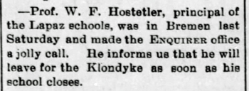 1898 Feb 11 HOSTETLER Will PRINCIPAL LAPAZ The Bremen Enquirer