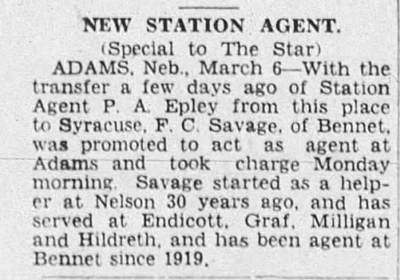 1929 Mar 6 SAVAGE Station Agent career The Lincoln Star Lincoln NE Pg 5