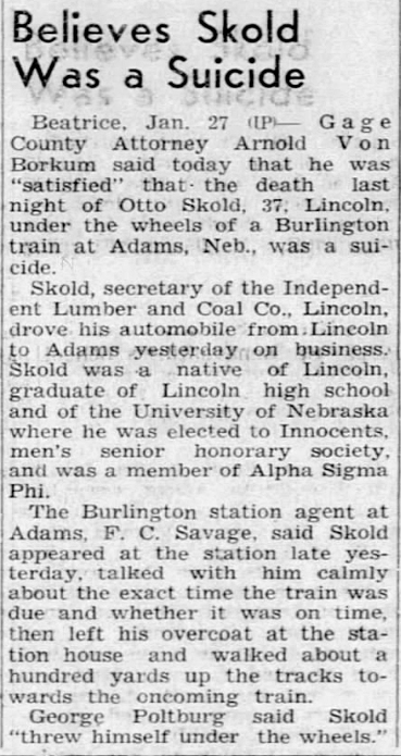 1940 Jan 27 WITNESS to suicide The Columbus Telegram NE Pg2