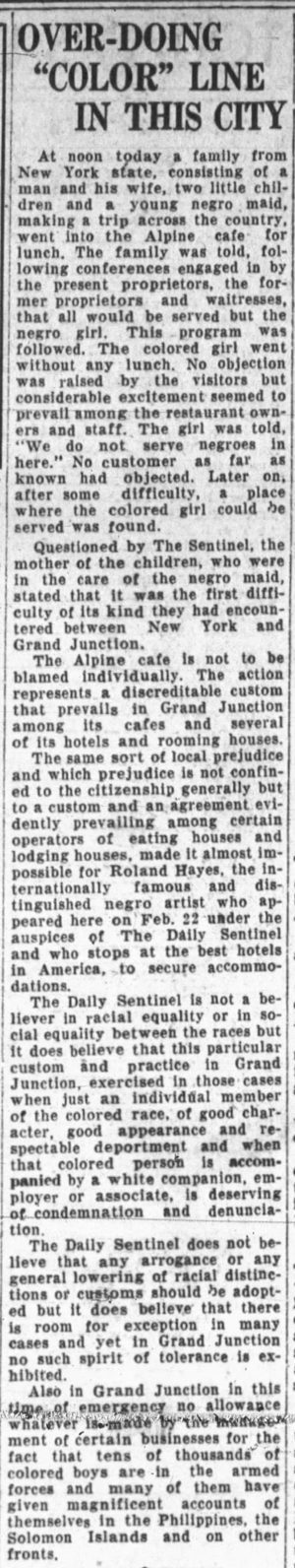 b1942 Sep 14 RACISM The Daily Sentinel Grand Junction CO